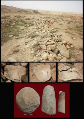 Figure 6. Various heavy stone artefacts heaped on the site’s surface by local people.